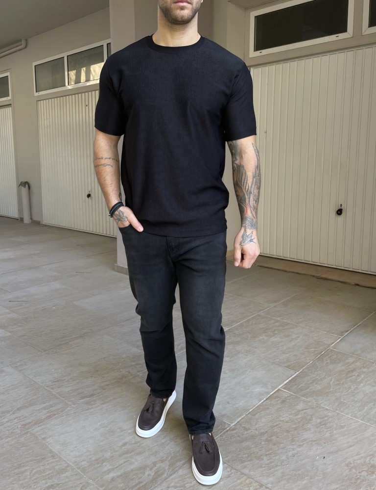 Marrakech ανδρική μαύρη ανάγλυφη κοντομάνικη μπλούζα TST2420 φωτογραφία